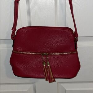 Gold Accented Red Crossbody Bag with Adjustable Strap